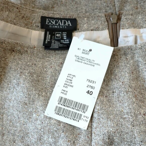 Escada Elements Brown Beige Tweed Virgin Wool Cashmere Rock Skirt NWT NEW 40 - Picture 3 of 3